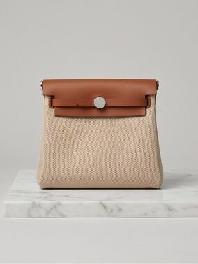 Hermes Beige Canvas and Brown Leather Crossbody Bag